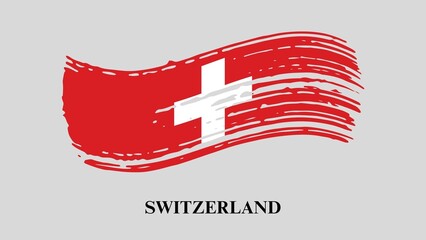 Switzerland flag in brush stroke effect. Brush paint textured Switzerland Flag isolated on grey background. National Flag of Switzerland.