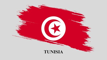 National symbols - flag of Tunisia isolated on a grey background. Happy Independence Day of Tunisia. National flag on artistic stain brush stroke background. Brushstroke flag of Tunisia. 