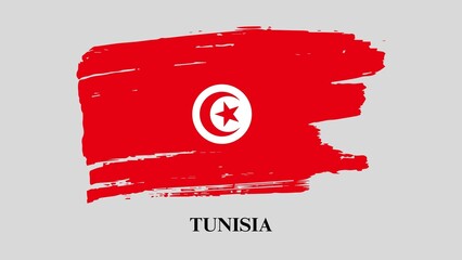 National symbols - flag of Tunisia isolated on a grey background. Happy Independence Day of Tunisia. National flag on artistic stain brush stroke background. Brushstroke flag of Tunisia. 