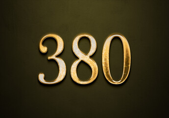 Old gold effect of 380 number with 3D glossy style Mockup.	 - obrazy, fototapety, plakaty
