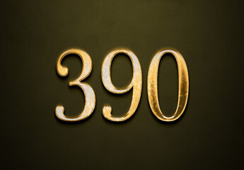 Old gold effect of 390 number with 3D glossy style Mockup.	