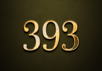 Old gold effect of 393 number with 3D glossy style Mockup.	