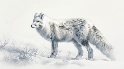 Obraz premium White Fox in Snow Painting