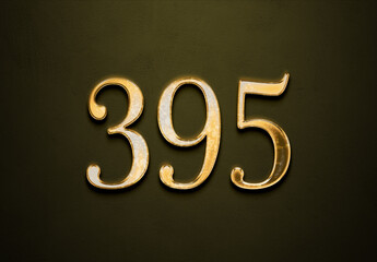 Old gold effect of 395 number with 3D glossy style Mockup.	