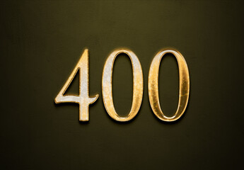 Old gold effect of 400 number with 3D glossy style Mockup.	