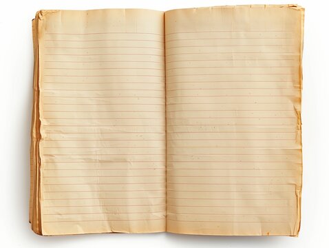 caderno velho aberto e isolado em fundo branco