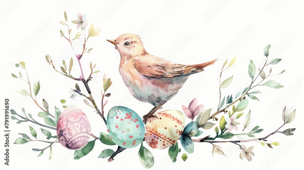 Poster bird on branch with eggs