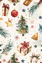 Christmas decorations pattern on white background