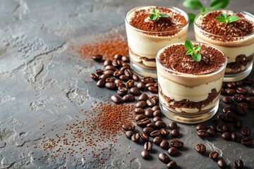 Three desserts with coffee beans