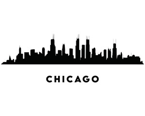 Naklejka premium Chicago city skyline silhouette background. Black and white silhouette of Chicago city, USA. Cityscape Vector