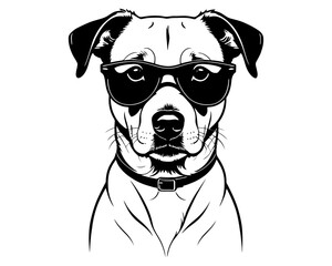 American Pit Bull Terrier Dog face wearing sunglasses. isolated vector silhouette artwork. Bulldog. Cool Pit bull Black Sunglases. Dude.
