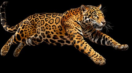 Obraz premium A close-up of a leopard reclining on the ground, its front paws resting on its back