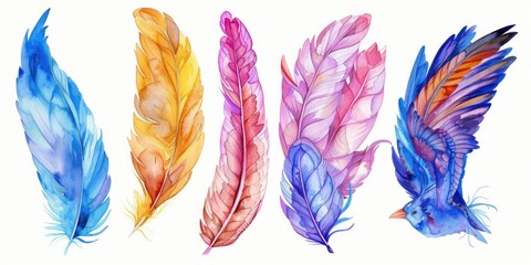 Colorful Feathers on White Background