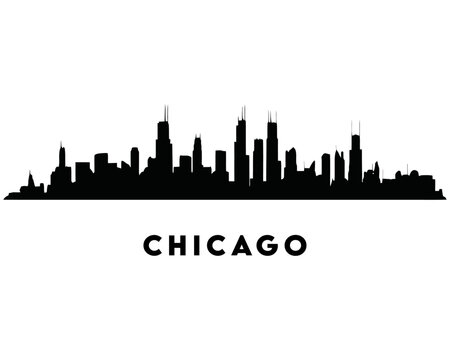 Chicago city skyline silhouette background. Black and white silhouette of Chicago city, USA. Cityscape Vector