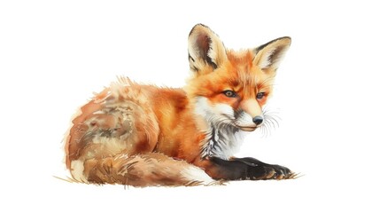 Naklejka premium Red Fox Watercolor Painting