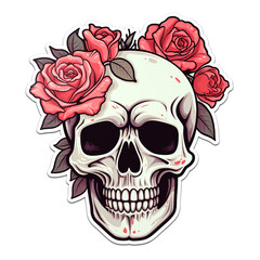 Fototapeta premium simple skull with roses sticker with white background сreated with Generative Ai
