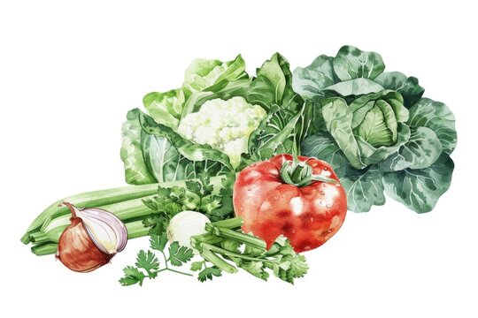 Various vegetables watercolor painting