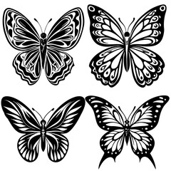 Four different kinds of beautiful butterfly design high quality vector silhouette 