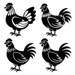 4 Chicken icon vector silhouette 