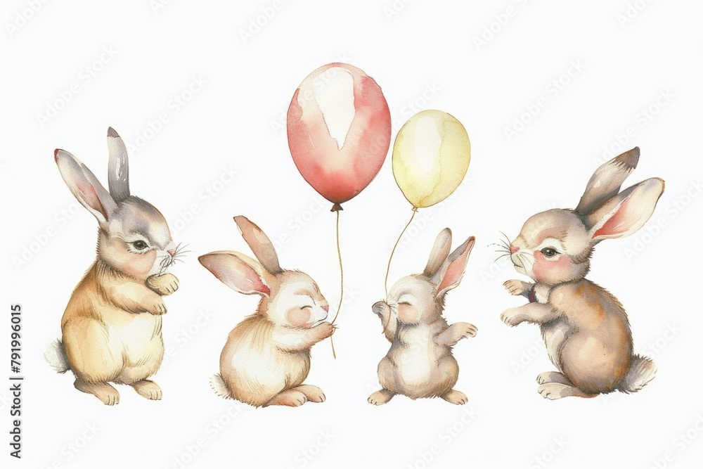 Sticker Three bunnies with balloons