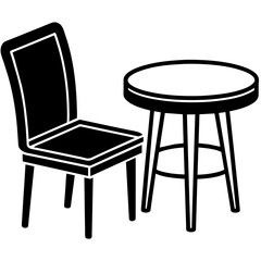 Chair and table icon vector silhouette 