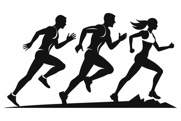 Set of runner silhouette, monochrome, modern, simple an white background 