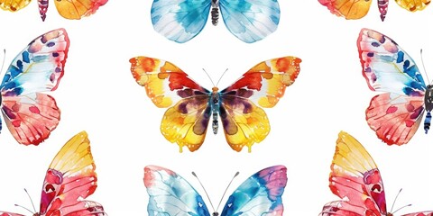 Colorful Butterflies on White Background