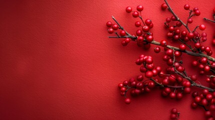 Vibrant Red Berries on Textured Background for Festive Decor. horizontal. copy space