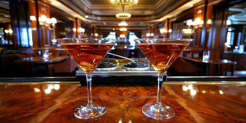 Two martinis are on a bar counter - obrazy, fototapety, plakaty