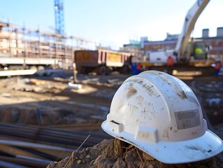 White hard hat on construction site