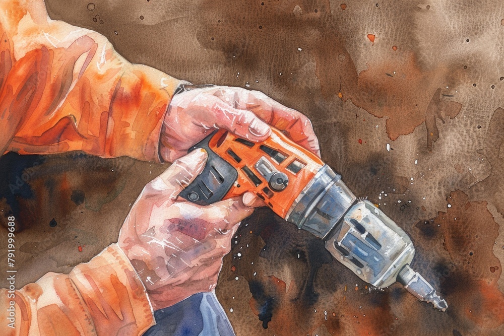 Poster Man using drill machine