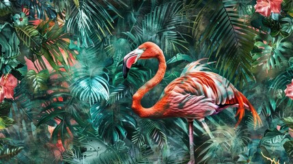 Flamingo in Tropical Setting