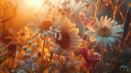 Fototapeta na wymiar Sunlit Field of Flowers