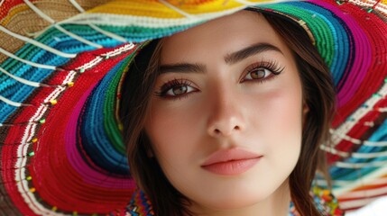Woman in Colorful Hat Close-Up