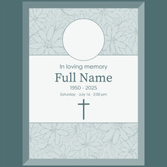 funeral card template with green floral background illustration 