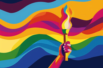 Olympic flame, torch in hand, art, poster, copyspace