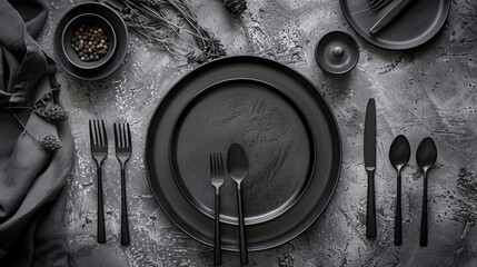 Black Plate Table Setting - Powered by Adobe