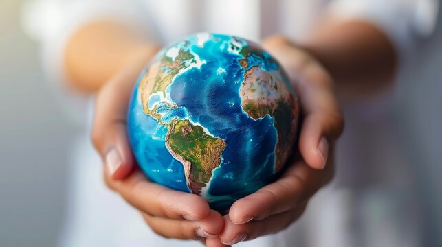 Healthcare professional holding a globe with focus on South America.