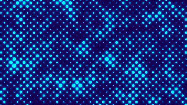 Abstract glowing blue color halftone motion background. Moving dots seamless loop. Abstract animated dot texture background.	