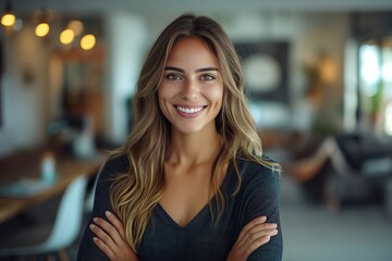 Smiling woman in casual style indoors
