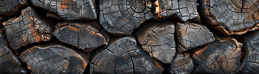A detailed 3D image of firewood, emphasizing the cracks and readiness for burning - obrazy, fototapety, plakaty