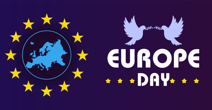 Happy Europe Day, celebration banner. Celebrate European Identity: Europe Day