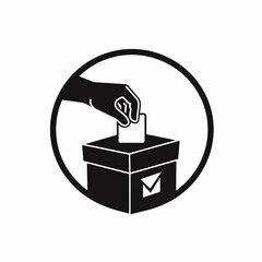Hand voting ballot box icon. Election Vote concept. Simple line design. Logo Election Vote.  - obrazy, fototapety, plakaty