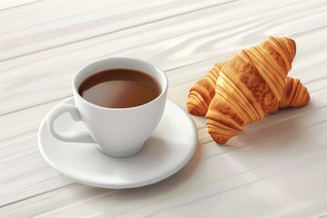 Coffee and Croissant on Table