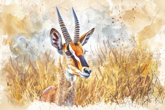 Gazelle in Field Painting