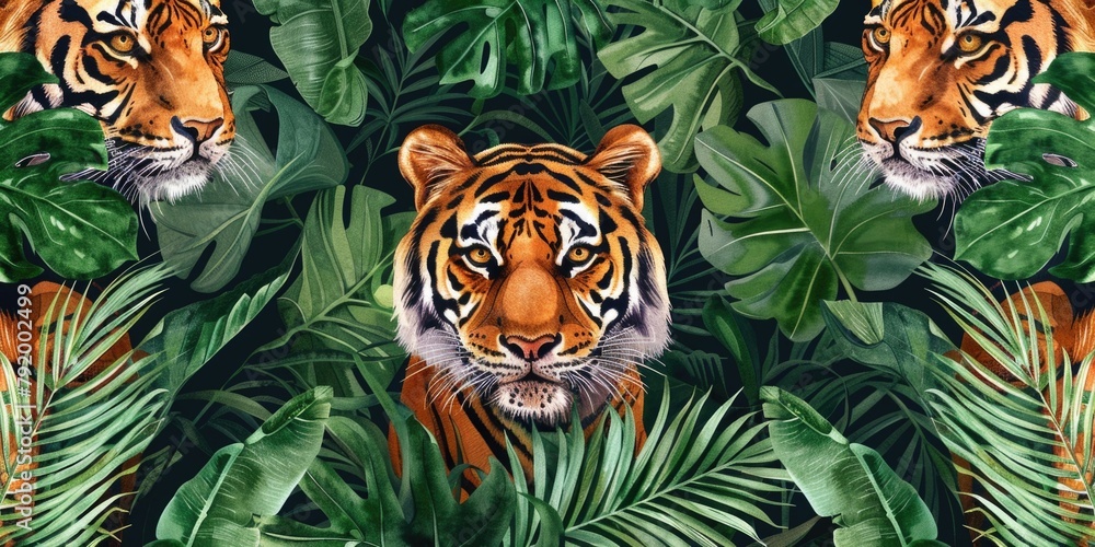 Sticker Tiger in Leafy Surroundings