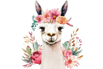 Obraz premium Llama with Flower Crown