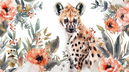 Cheetah in Flower Field - obrazy, fototapety, plakaty