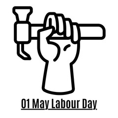 Silhouette of hammer in the hand of Labour, Poster with hand lettering composition of Happy Labour Day 1st of May.