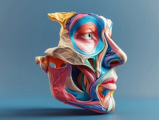 An educational 3D model of a nose with colorcoded areas indicating common surgical modifications during rhinoplasty - obrazy, fototapety, plakaty